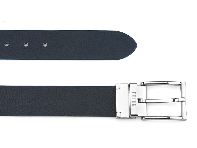 Двосторонній чоловічий ремінь з натуральної шкіри Petek 1855 4025509004 (255-02/234-08) синій/коричневий, фото , зображення 3