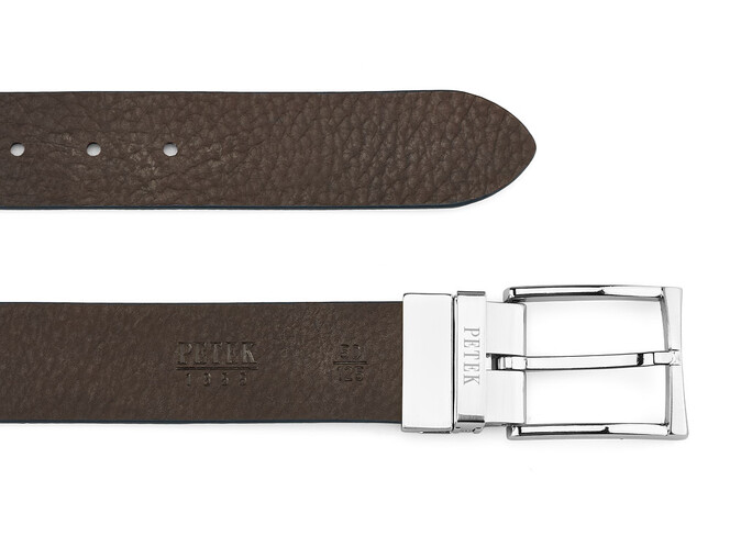 Двосторонній чоловічий ремінь з натуральної шкіри Petek 1855 4025509004 (255-02/234-08) синій/коричневий, фото , зображення 4