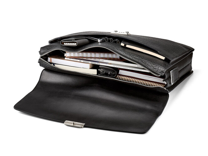 Чоловічий портфель з натуральної шкіри Мont Blanc 8010-3A Black чорний, Колір: Чорний, фото , зображення 2