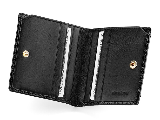 Лаковый компактный женский кожаный кошелёк Moro&Jenny 59053 A чёрный, Цвет: Черный, Тип и  фактура кожи: лаковая, фото , изображение 3