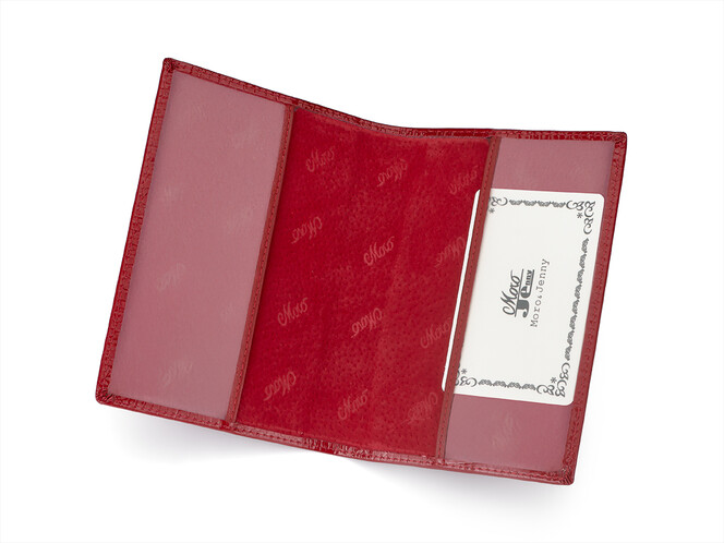 Элегантная кожаная женская обложка для паспорта Moro&Jenny 59012 E Red красная, фото , изображение 2