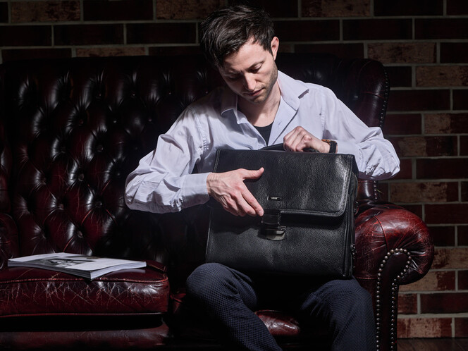 Мужской портфель из натуральной кожи LeGRAND collection 5224-1 чёрный, фото , изображение 11