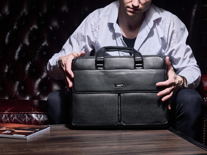 Сумка для ноутбука и документов из натуральной кожи LeGRAND collection 7906-1 чёрная, фото , изображение 11