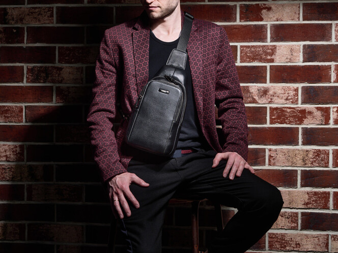 Сумка - слінг зі шкіри вищого сорту LeGRAND collection 2002-3 чорна, фото , зображення 7