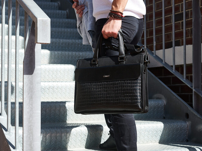 Кожаная сумка для ноутбука и документов LeGRAND collection 1589-1 чёрная, фото , изображение 11