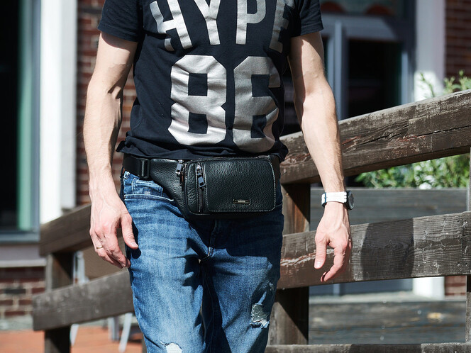 Кожаная мужская сумка - бананка LeGRAND collection 8786-34 чёрная, фото , изображение 9