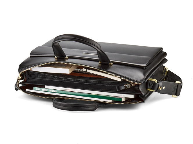 Портфель – сумка из полированной кожи высшего сорта LeGRAND collection 8182-3 LG Black чёрный, фото , изображение 7