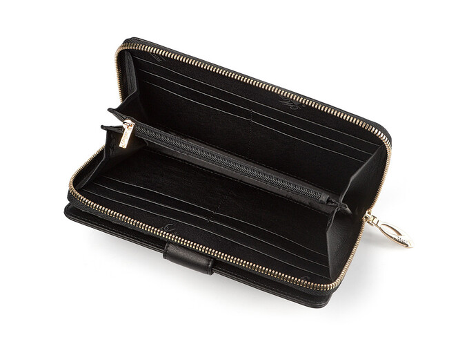 Стильний жіночий гаманець з натуральної шкіри Moro&Jenny 6114 A чорний, Колір: Чорний, Тип і фактура шкіри: витиснена, фото , зображення 4