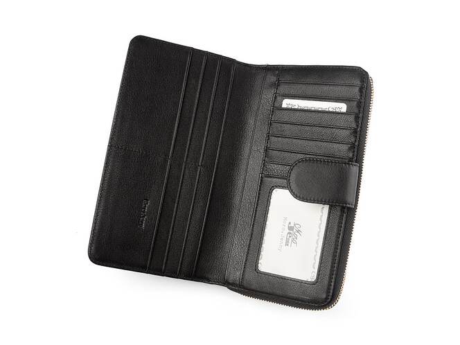 Стильний жіночий гаманець з натуральної шкіри Moro&Jenny 6114 A чорний, Колір: Чорний, Тип і фактура шкіри: витиснена, фото , зображення 6