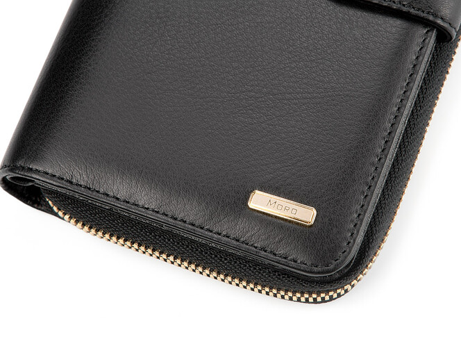Стильний жіночий гаманець з натуральної шкіри Moro&Jenny 6114 A чорний, Колір: Чорний, Тип і фактура шкіри: витиснена, фото , зображення 7