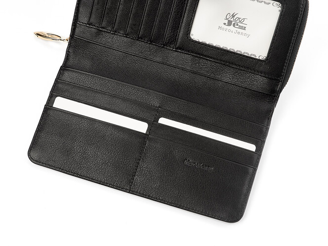 Стильний жіночий гаманець з натуральної шкіри Moro&Jenny 6114 A чорний, Колір: Чорний, Тип і фактура шкіри: витиснена, фото , зображення 5