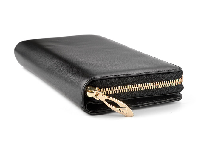 Стильний жіночий гаманець з натуральної шкіри Moro&Jenny 6114 A чорний, Колір: Чорний, Тип і фактура шкіри: витиснена, фото , зображення 3