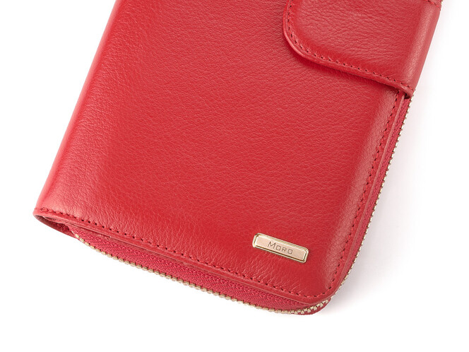 Стильний жіночий гаманець з натуральної шкіри Moro&Jenny 6114 E червоний, Колір: Червоний, Тип і фактура шкіри: витиснена, фото , зображення 7