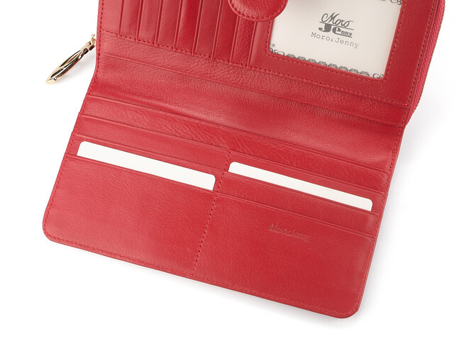 Стильний жіночий гаманець з натуральної шкіри Moro&Jenny 6114 E червоний, Колір: Червоний, Тип і фактура шкіри: витиснена, фото , зображення 3