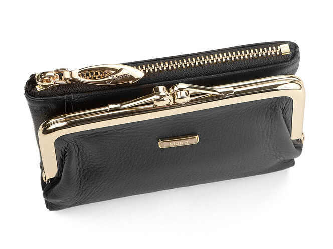 Модний жіночий шкіряний гаманець Moro&Jenny 6116 A чорний, Колір: Чорний, Тип і фактура шкіри: зерниста, фото , зображення 7