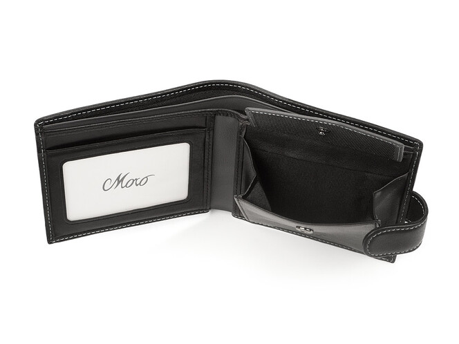 Чоловічий шкіряний гаманець на кнопці Moro&Jenny 185-56 A чорний, фото , зображення 4