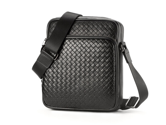 Стильная мужская сумка из плетеной кожи LeGRAND collection 3534-4L Black чёрная, фото , изображение 2