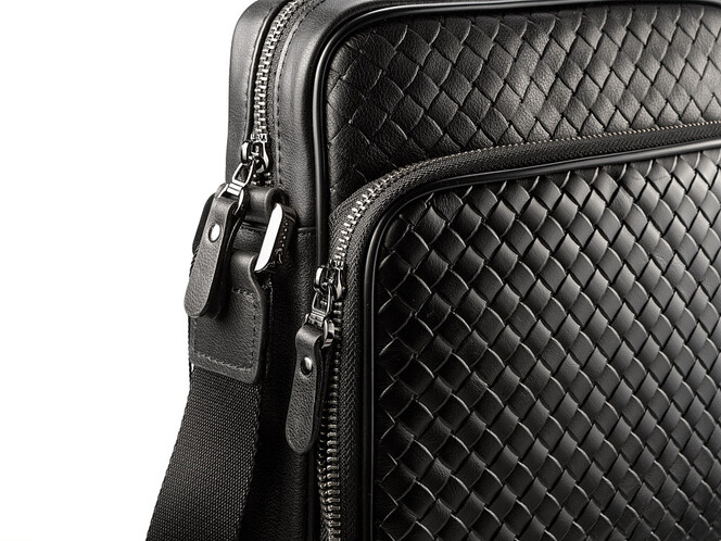 Стильная мужская сумка из плетеной кожи LeGRAND collection 3534-4L Black чёрная, фото , изображение 9