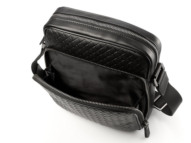 Стильная мужская сумка из плетеной кожи LeGRAND collection 3534-4L Black чёрная, фото , изображение 8
