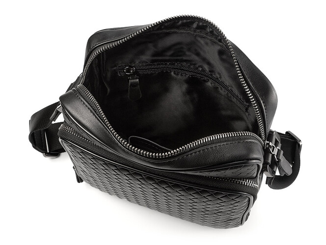 Стильная мужская сумка из плетеной кожи LeGRAND collection 3534-4L Black чёрная, фото , изображение 7