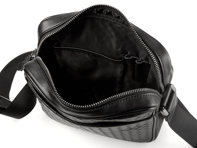 Стильная мужская сумка из плетеной кожи LeGRAND collection 3534-4L Black чёрная, фото , изображение 6