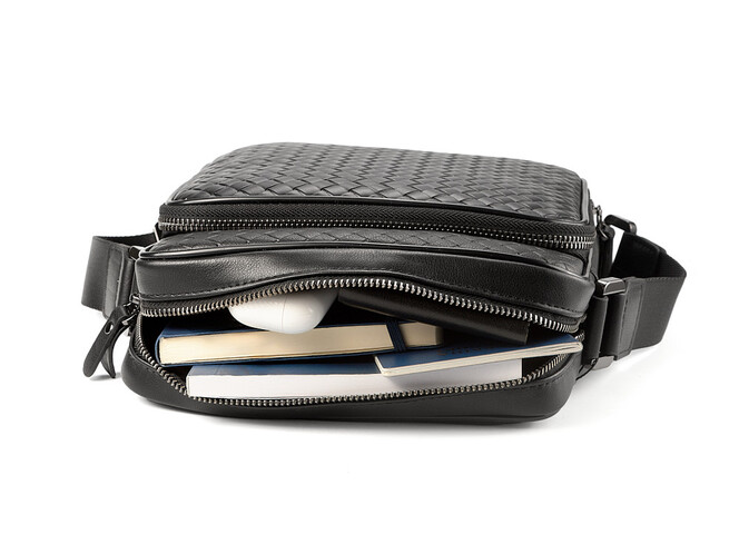 Стильная мужская сумка из плетеной кожи LeGRAND collection 3534-4L Black чёрная, фото , изображение 5