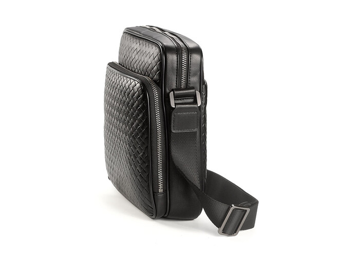 Стильная мужская сумка из плетеной кожи LeGRAND collection 3534-4L Black чёрная, фото , изображение 4