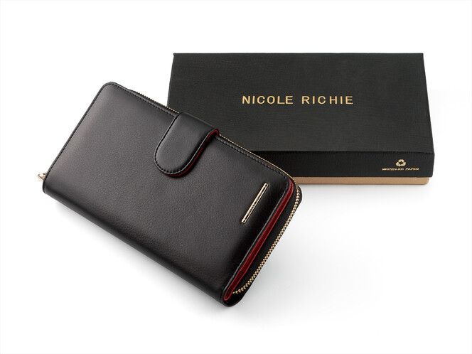 Стильный женский кошелек из натуральной кожи Nicole Richie 1514 A черный, Цвет: Черный, Тип и  фактура кожи: тисненая, фото , изображение 7
