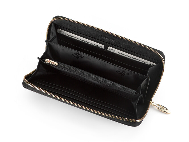 Женский кошелек - клатч из натуральной кожи Moro&Jenny 6112 A чёрный, Цвет: Черный, Тип и  фактура кожи: гладкая, фото , изображение 3