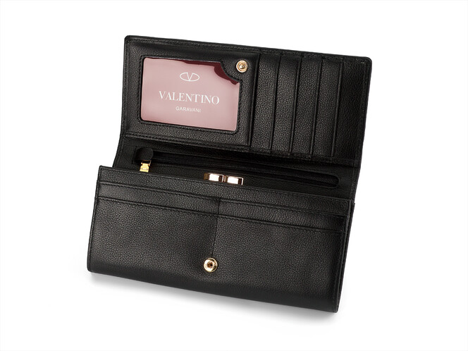 Кожаный женский кошелек Valentino 802 A Black чёрный, Цвет: Черный, Тип и  фактура кожи: гладкая, фото , изображение 3