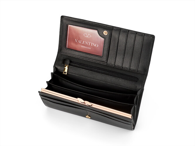 Кожаный женский кошелек Valentino 802 A Black чёрный, Цвет: Черный, Тип и  фактура кожи: гладкая, фото , изображение 4