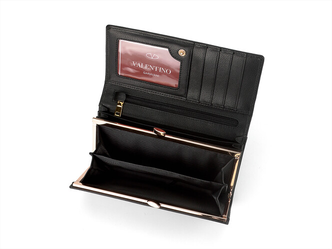 Кожаный женский кошелек Valentino 802 A Black чёрный, Цвет: Черный, Тип и  фактура кожи: гладкая, фото , изображение 5