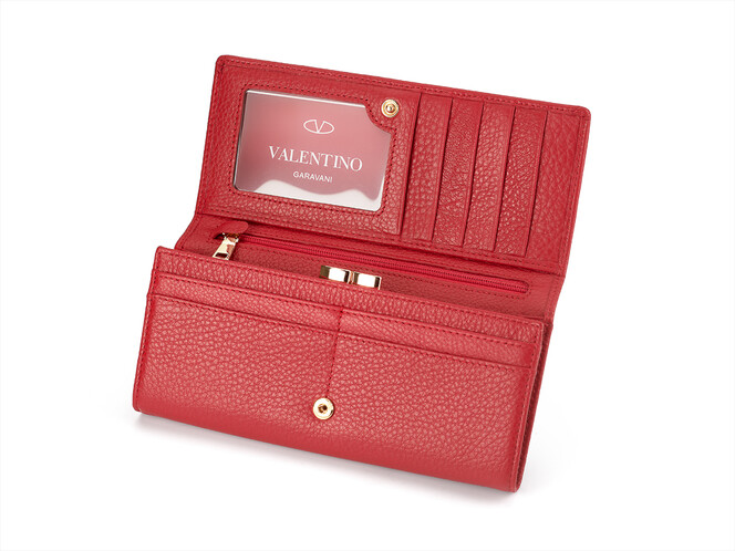 Кожаный женский кошелек Valentino 802 E Red красный, Цвет: Красный, Тип и  фактура кожи: гладкая, фото , изображение 3