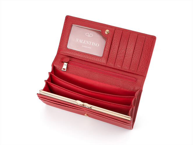 Кожаный женский кошелек Valentino 802 E Red красный, Цвет: Красный, Тип и  фактура кожи: гладкая, фото , изображение 4