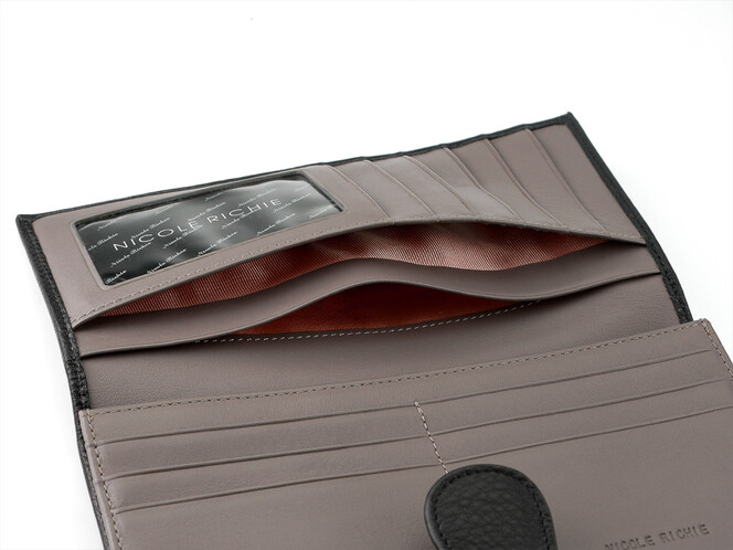 Стильный женский кошелек из натуральной кожи Nicole Richie 8895 A черный, Цвет: Черный, Тип и  фактура кожи: гладкая+зернистая, фото , изображение 4