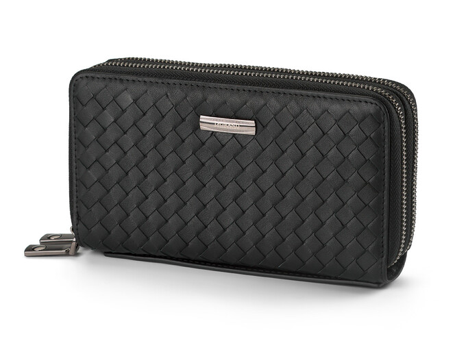 Мужской клатч – кошелек из натуральной плетеной кожи на две молнии LeGRAND collection 162-M31 чёрный, фото , изображение 2