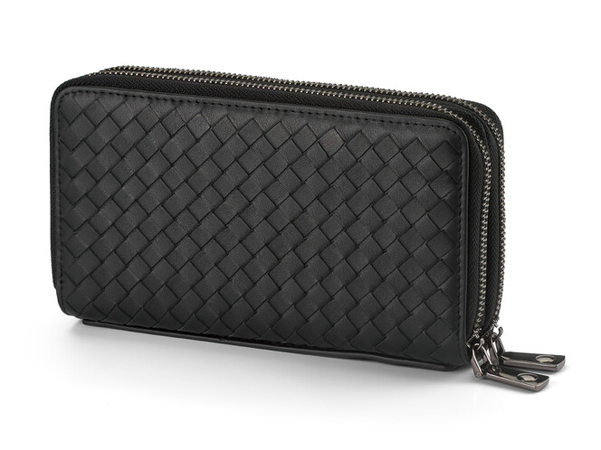 Мужской клатч – кошелек из натуральной плетеной кожи на две молнии LeGRAND collection 162-M31 чёрный, фото , изображение 3