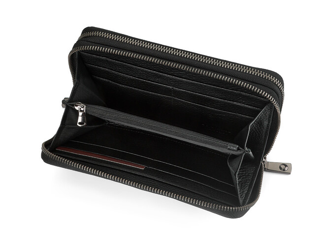 Мужской клатч – кошелек из натуральной плетеной кожи на две молнии LeGRAND collection 162-M31 чёрный, фото , изображение 4