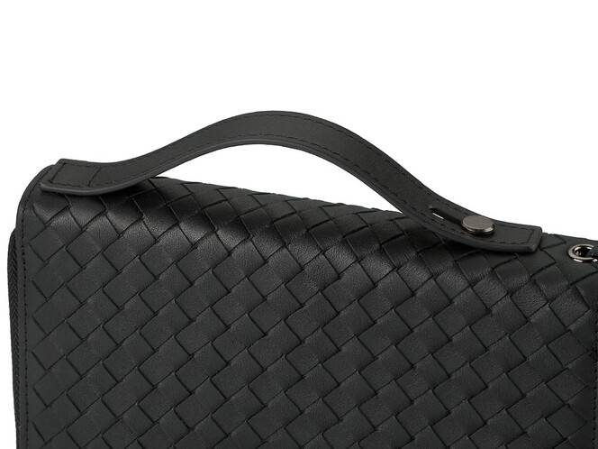 Мужской клатч – кошелек из натуральной плетеной кожи на две молнии LeGRAND collection 162-M31 чёрный, фото , изображение 7