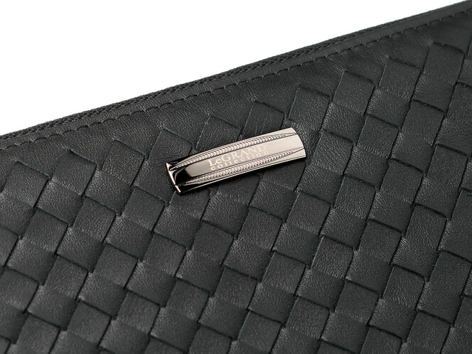 Мужской клатч – кошелек из натуральной плетеной кожи на две молнии LeGRAND collection 162-M31 чёрный, фото , изображение 8
