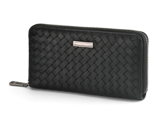 Мужской кошелек - клатч с плетеной кожи на молнии LeGRAND collection 162-M22 чёрный, фото , изображение 2
