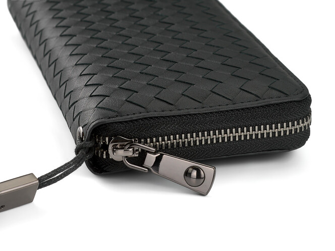 Мужской кошелек - клатч с плетеной кожи на молнии LeGRAND collection 162-M22 чёрный, фото , изображение 6