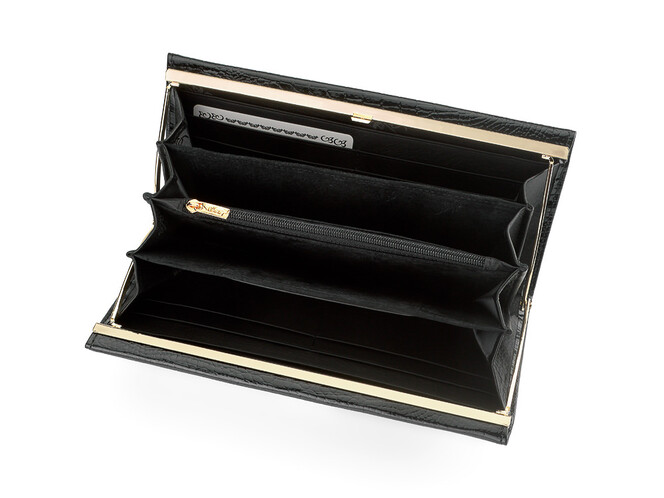 Элегантный женский кошелёк из натуральной кожи Moro&Jenny 59055 A чорний, Цвет: Черный, Тип и  фактура кожи: лаковая, фото , изображение 3