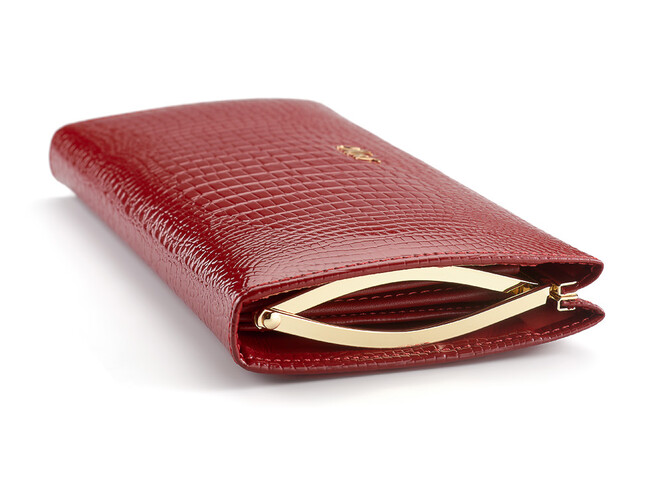 Элегантный женский кошелёк из натуральной кожи Moro&Jenny 59055 E красный, Цвет: Красный, Тип и  фактура кожи: лаковая, фото , изображение 4