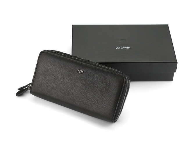 Кожаный мужской кошелек - клатч из гладкой кожи на две молнии S.T. Dupont 4-456 чёрный, фото , изображение 6